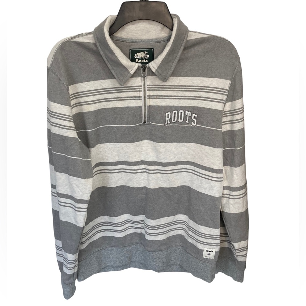 Roots Mens Pullover Quarter Zip Striped‎ Sweatshirt Size Small